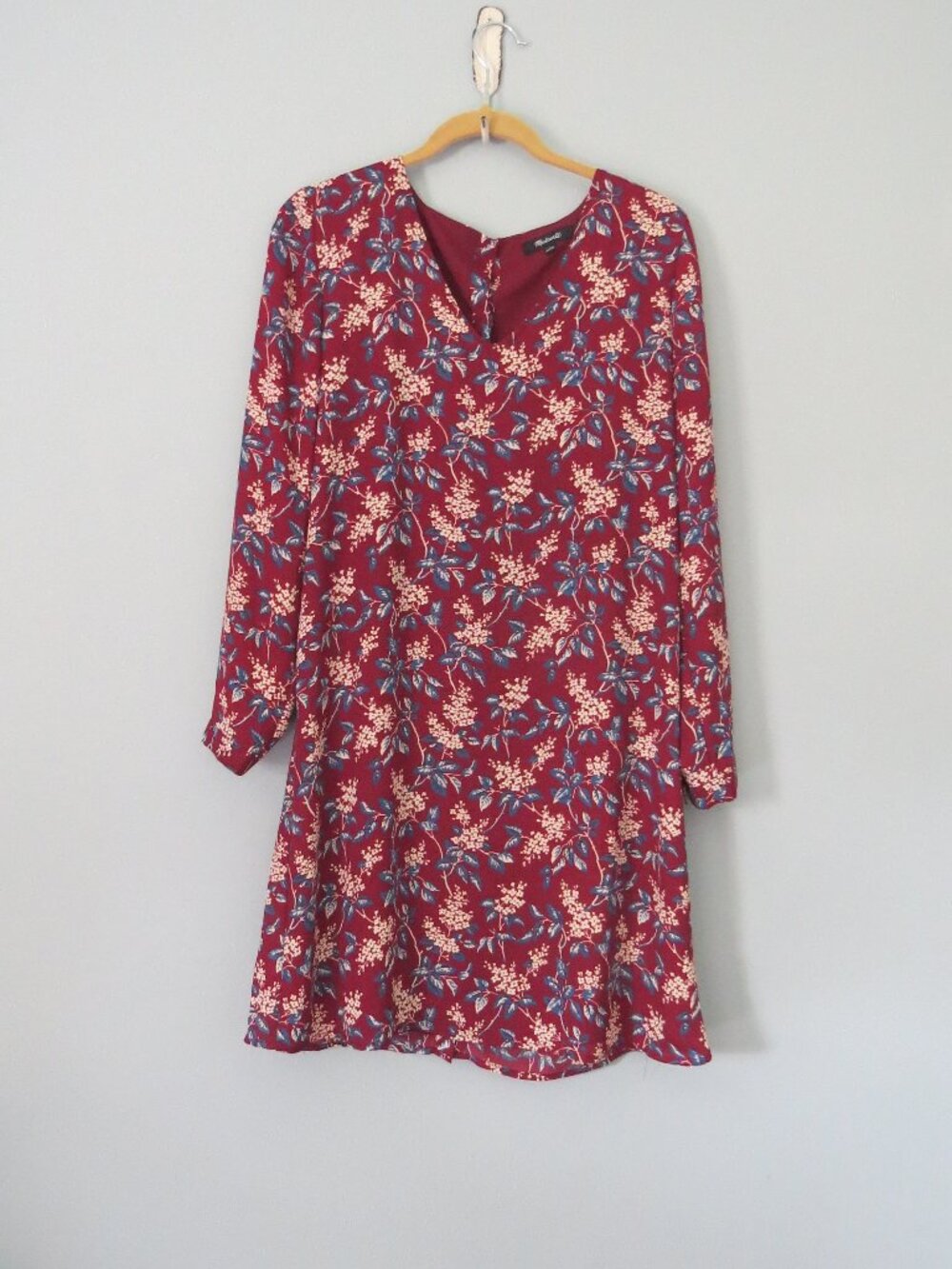 Madewell Maroon Burgundy Blue Cream Antique Flora Print Button Back Dress Sz S